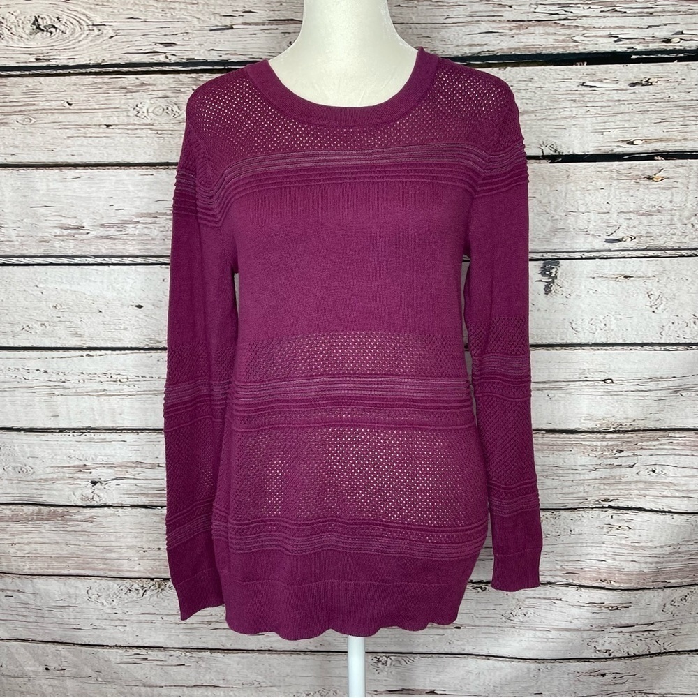 Market & Spruce Crew Neck Rowan Textured Cotton Blend‎ Purple Sweater Size XS